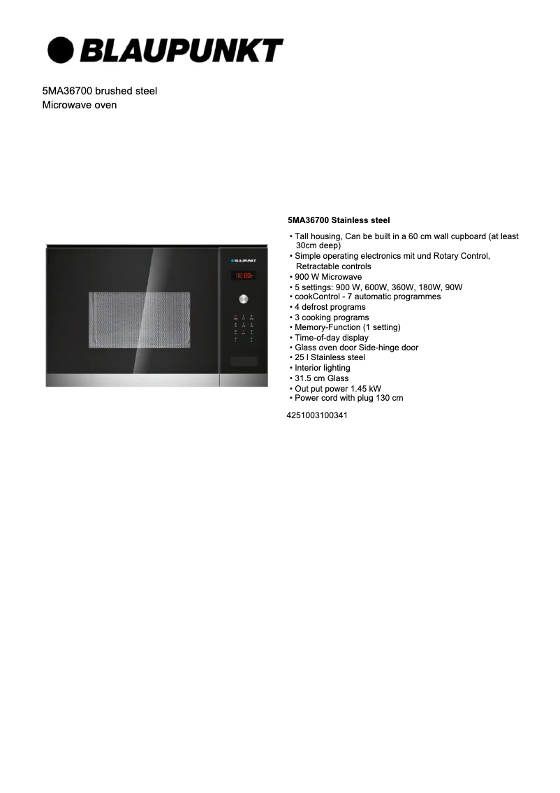 Page n°1 - Fiche technique Blaupunkt 5MA36700