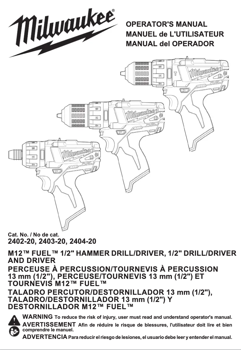 Page 1 of the manual User Manual Milwaukee 2402-20