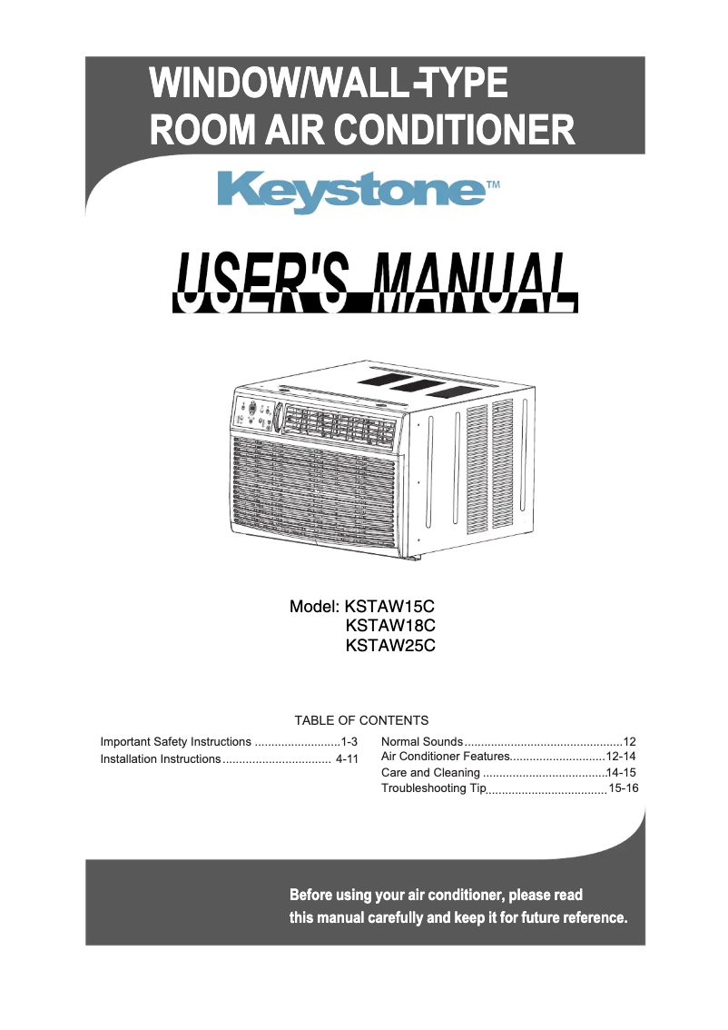 Page n°1 - Manuel utilisateur Keystone KSTAW25C