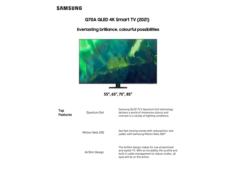 Page n°1 - Fiche technique Samsung QA85Q70AAWXXY