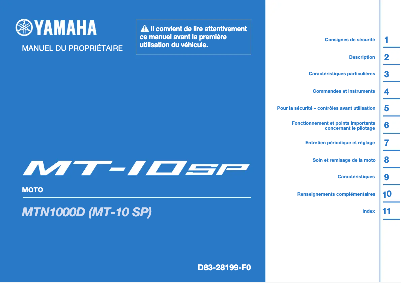 Page 1 de la notice Manuel utilisateur Yamaha MT10 SP (2024)