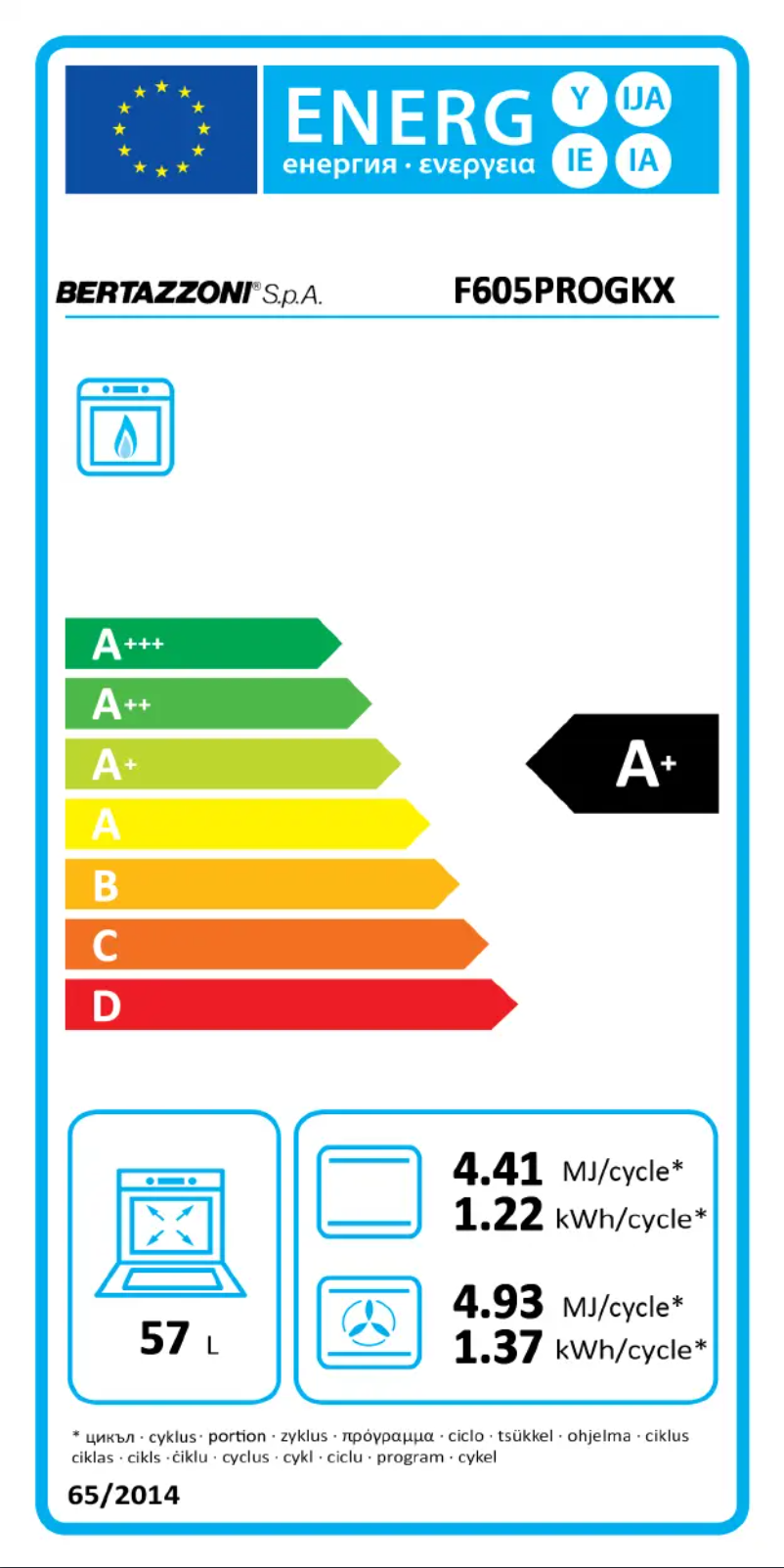 Page 1 de la notice Label énergétique Bertazzoni F605PROGKX