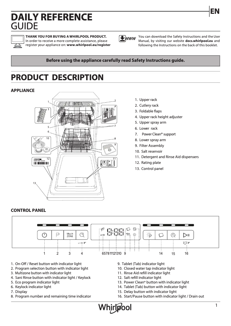Page 1 de la notice Manuel utilisateur Whirlpool WSFO 3O23 PF