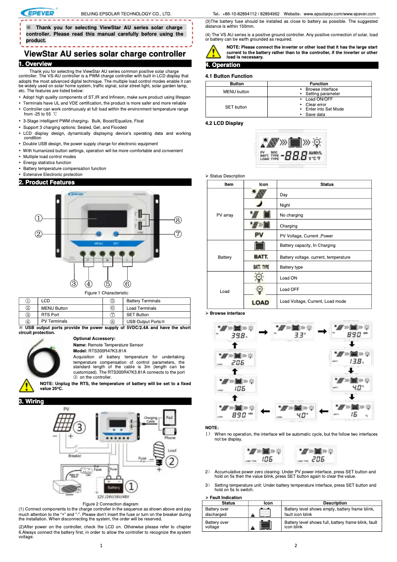 Page n°1 - Manuel utilisateur EPEVER VS2024AU