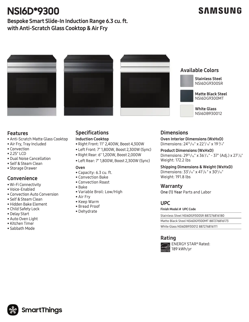 Page n°1 - Fiche technique Samsung NSI6DG9300SRAA