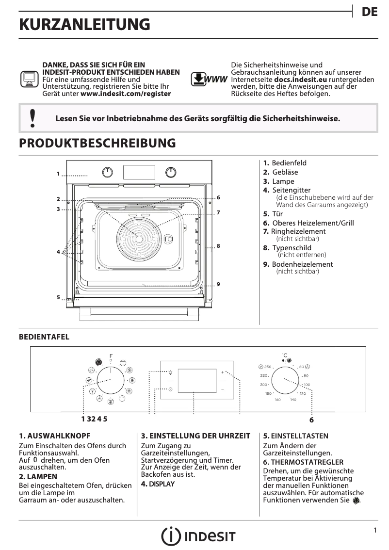 Page 1 de la notice Instructions de sécurité Indesit IFW 4844 H BL