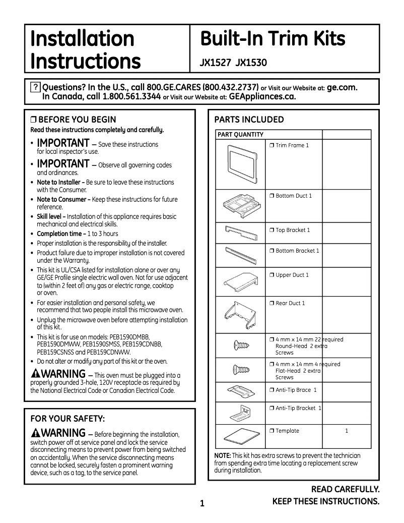 Image de la première page du manuel de l'appareil Profile JX1527CCH