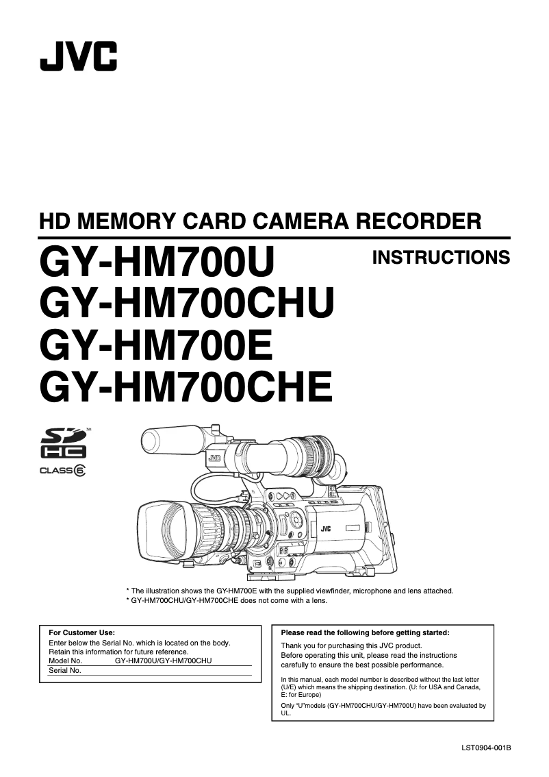 Page 1 de la notice Manuel utilisateur JVC GY-HM700U
