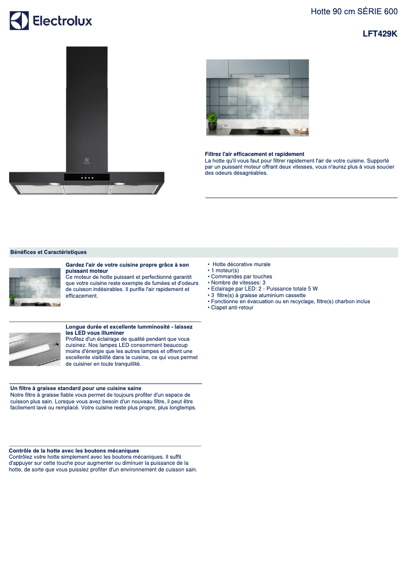 Page n°1 - Fiche technique Electrolux LFT429K