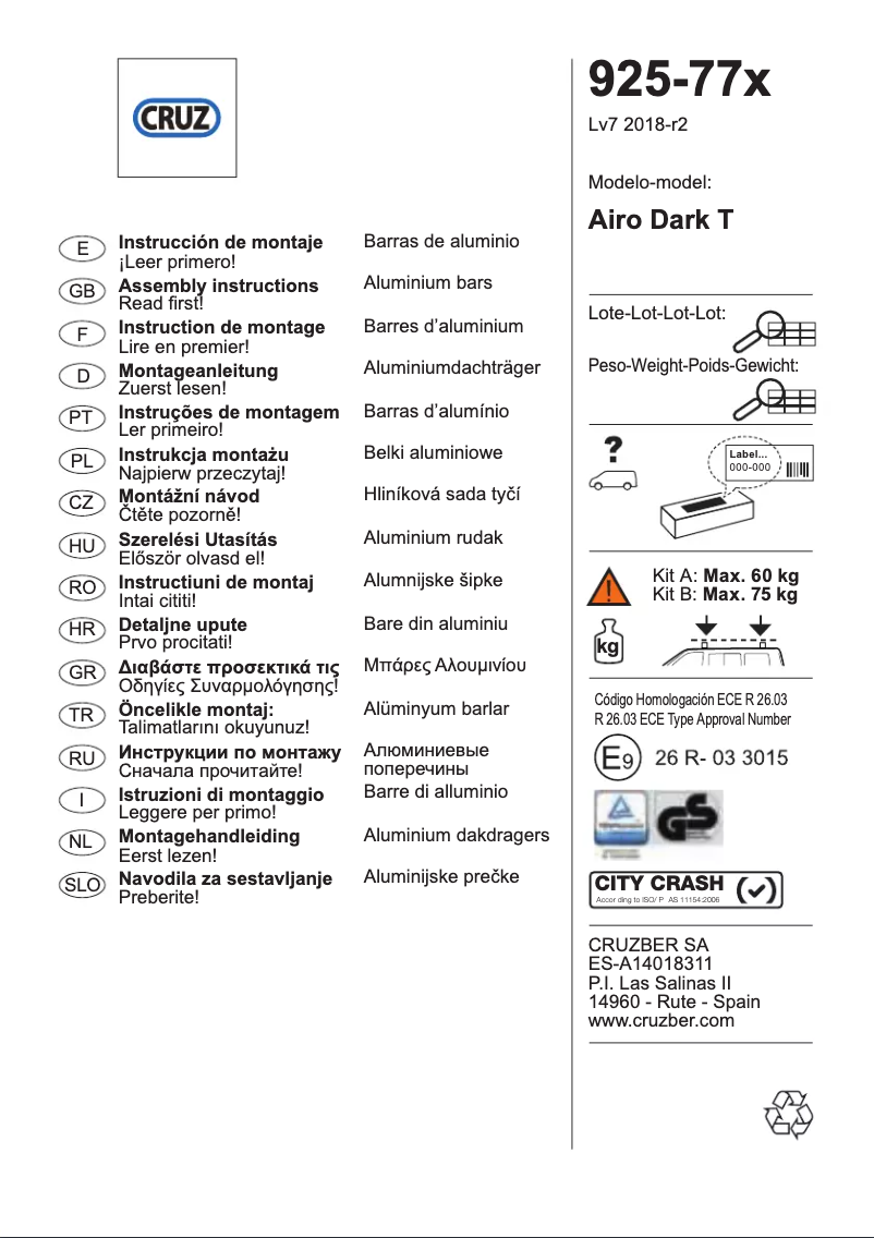 Página 1 del manual Manual de usuario Cruz Airo Dark T