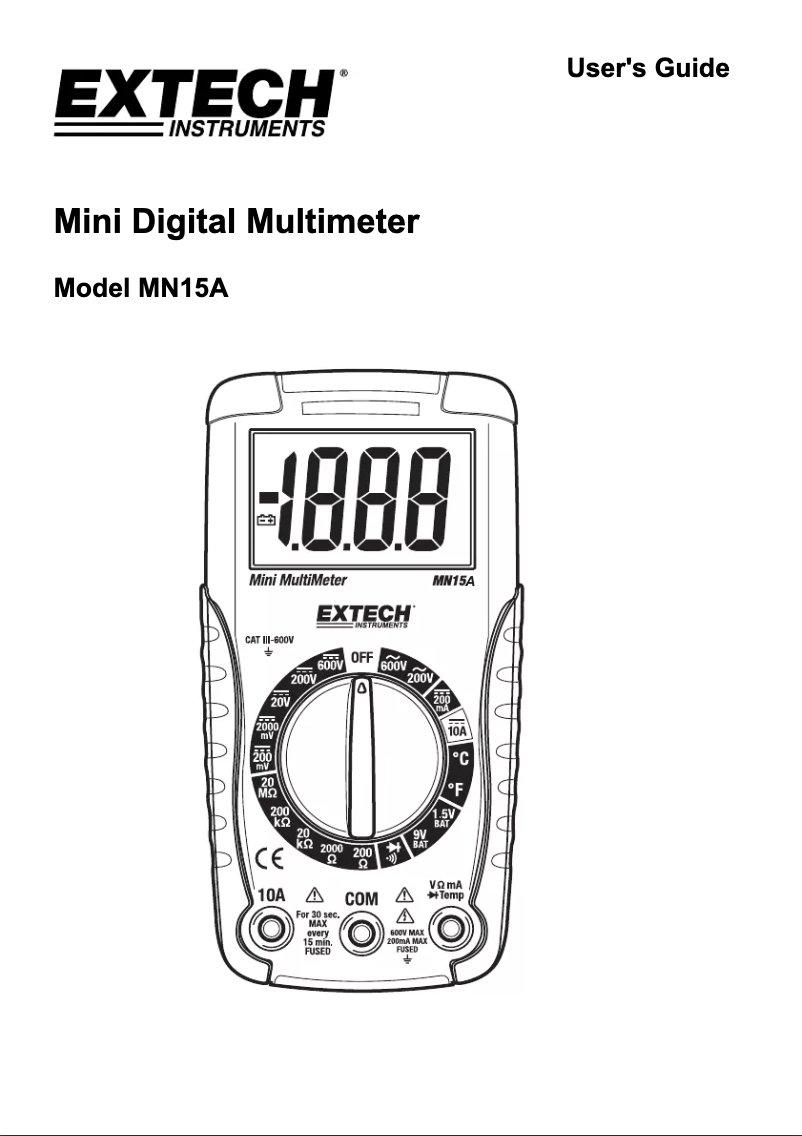 Page n°1 - Manuel utilisateur Extech MN15A