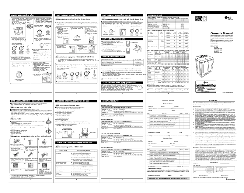 Page n°1 - Manuel utilisateur LG WP-1021S