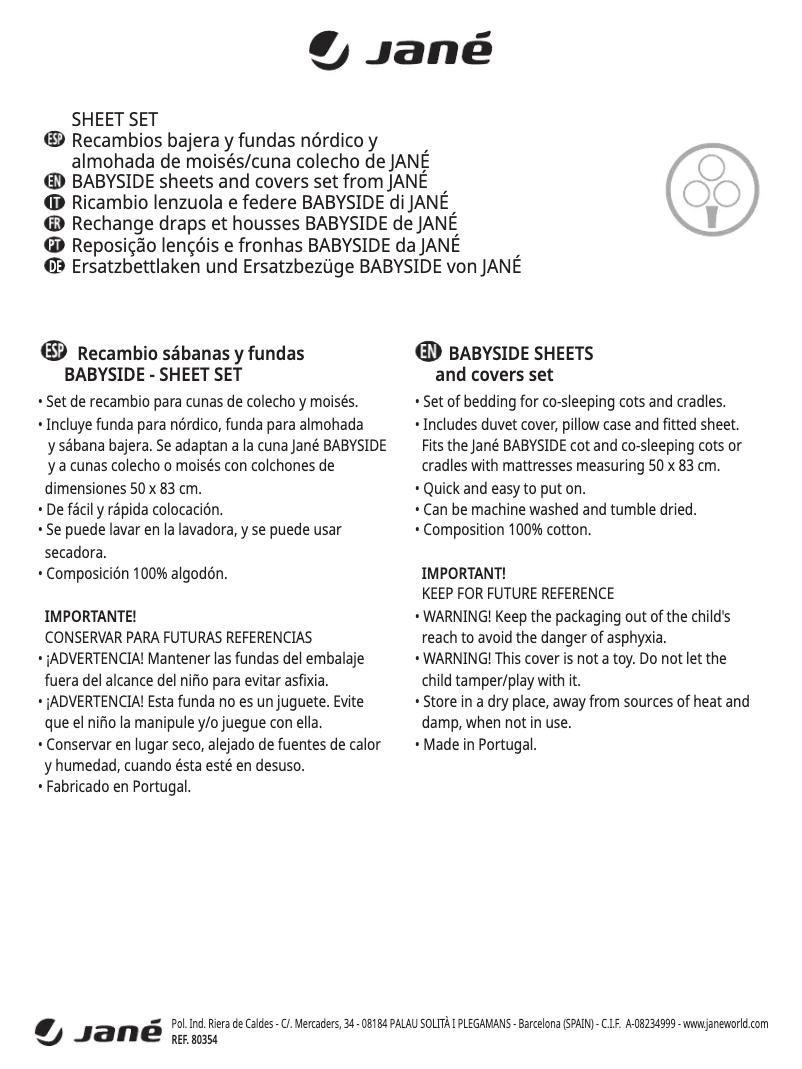 Page 1 de la notice Manuel utilisateur Jane Sheet Set