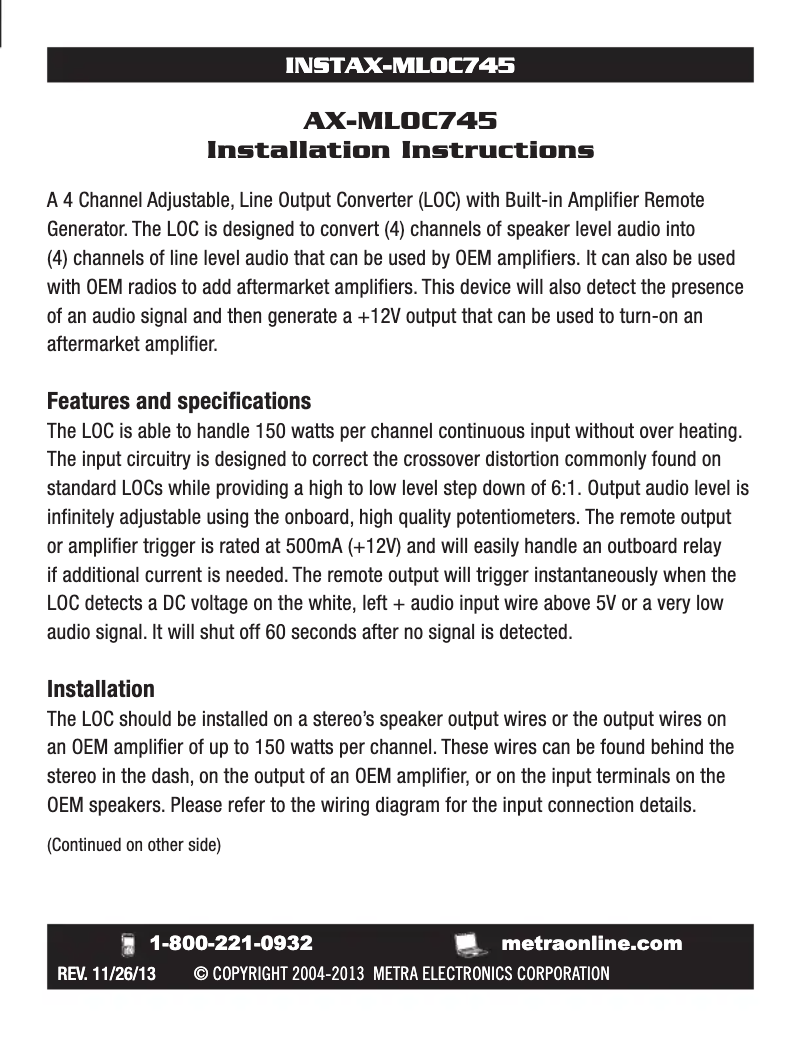 Page 1 de la notice Manuel utilisateur Axxess AX-MLOC745