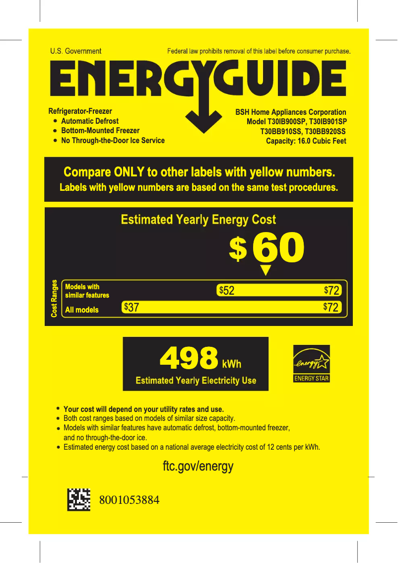 Page 1 de la notice Label énergétique Thermador T30BB910SS