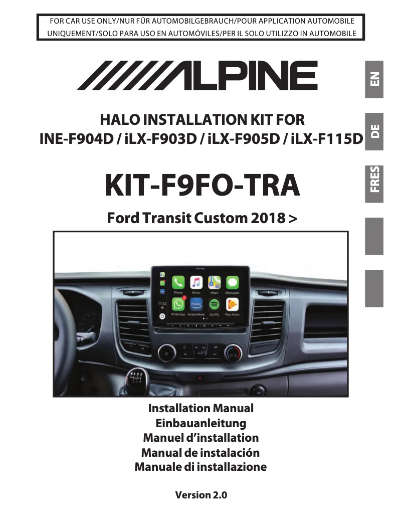 Page 1 de la notice Manuel utilisateur Alpine KIT-F9FO-TRA