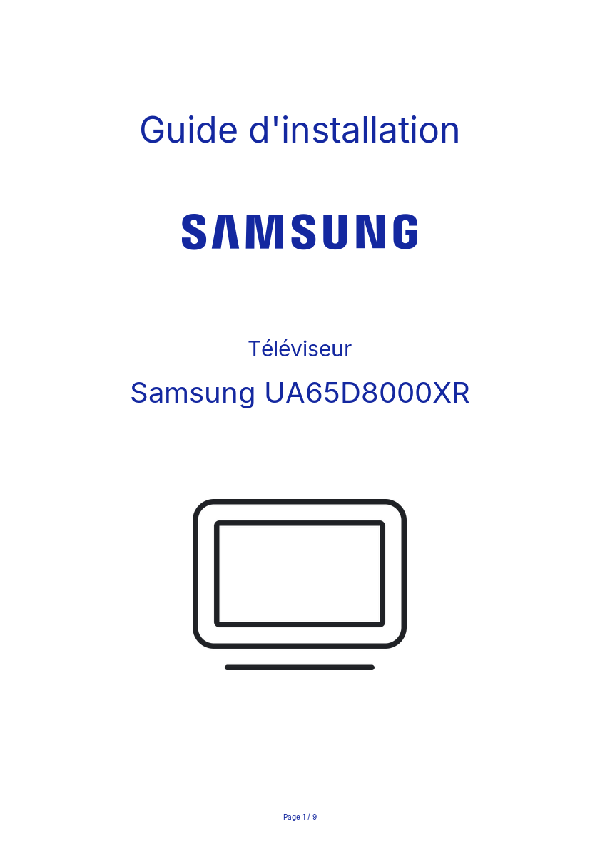 Page n°1 - Guide d'installation Samsung UA65D8000XR