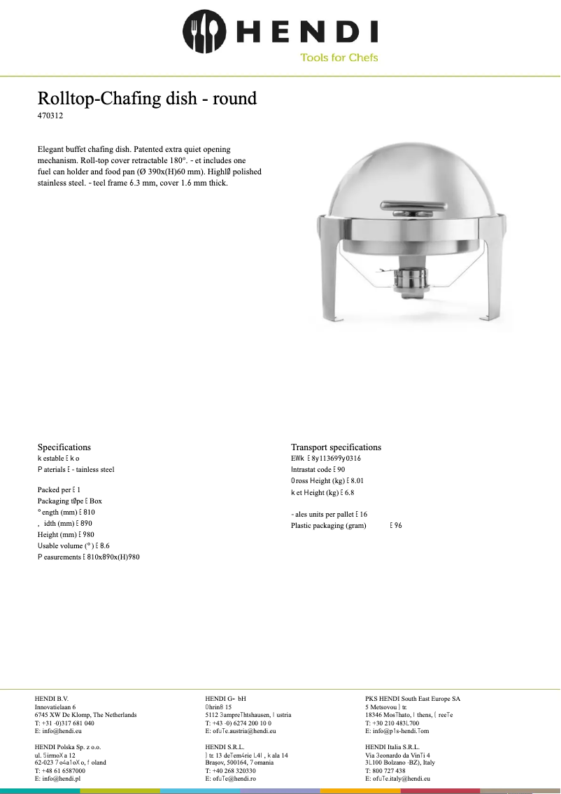 Page 1 de la notice Fiche technique Hendi 470312