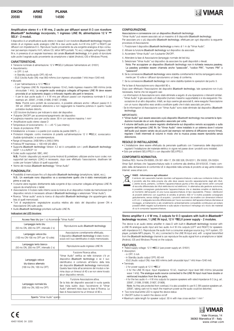 Page n°1 - Manuel utilisateur Vimar 14590.SL