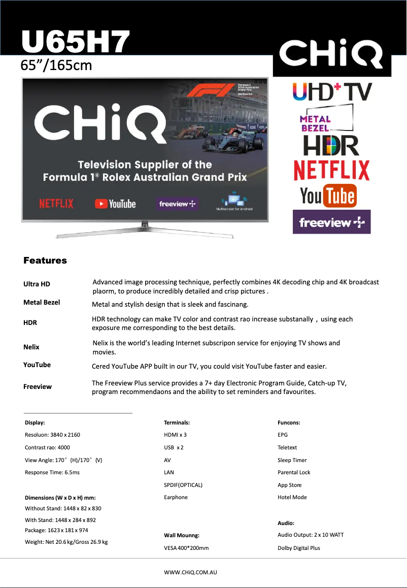 Image de la première page du manuel de l'appareil U65H7