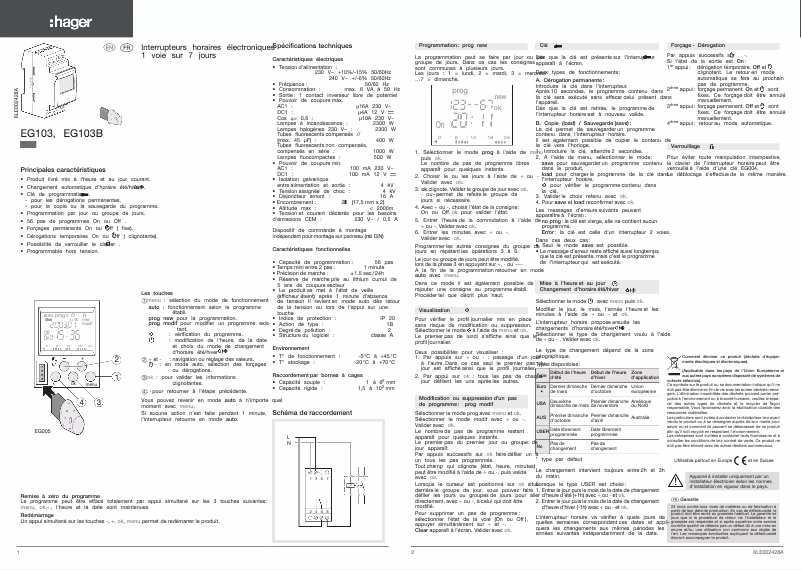 Page 1 de la notice Manuel utilisateur Hager EG103B
