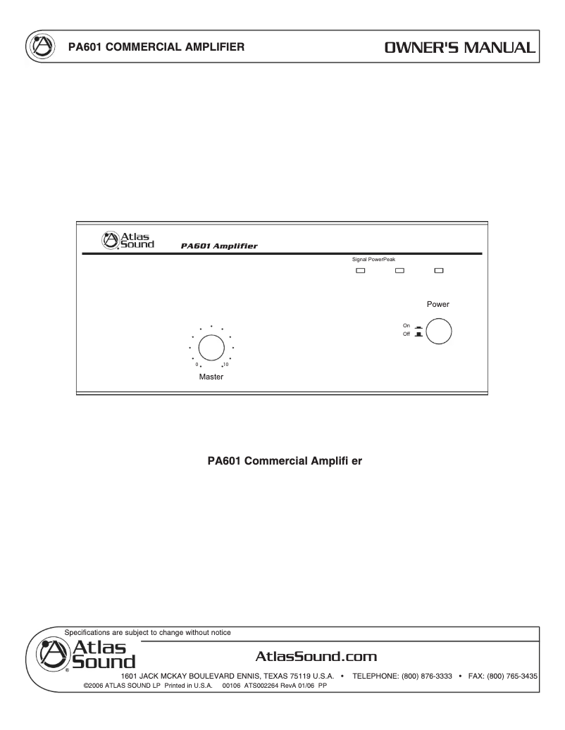 Image de la première page du manuel de l'appareil PA601