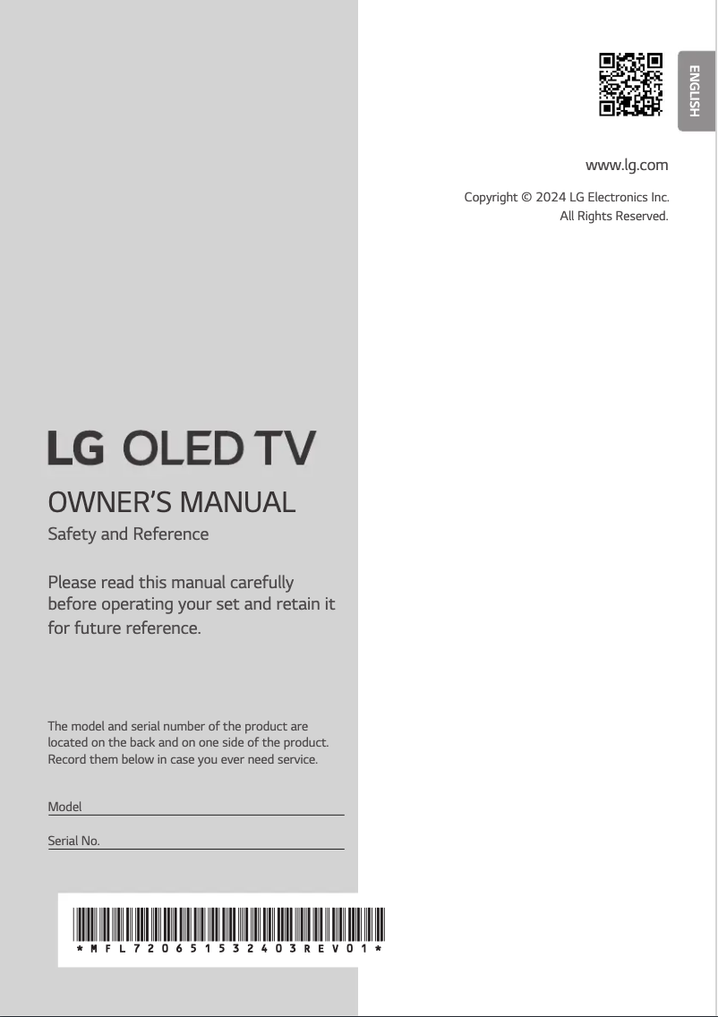 Page 1 de la notice Manuel utilisateur LG OLED65C44LA