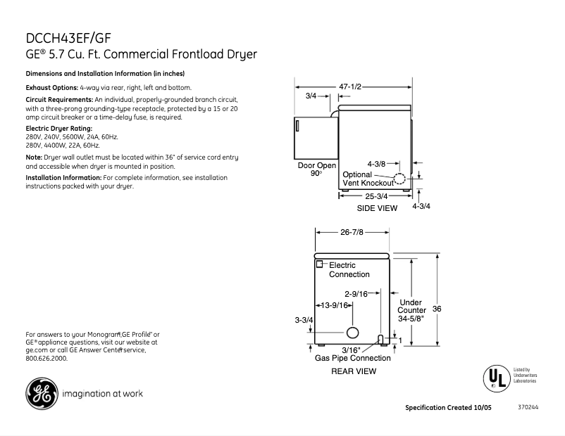 Page n°1 - Manuel utilisateur GE DCCH43EFWW