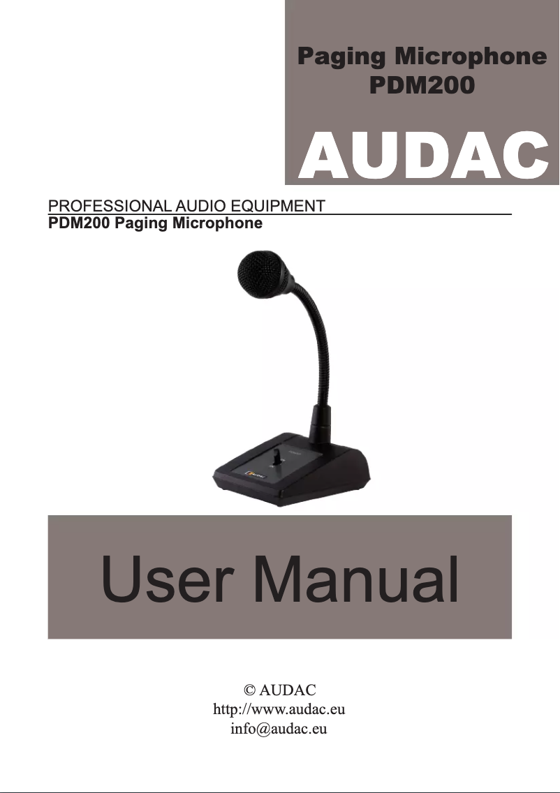 Page n°1 - Manuel utilisateur Audac PDM200