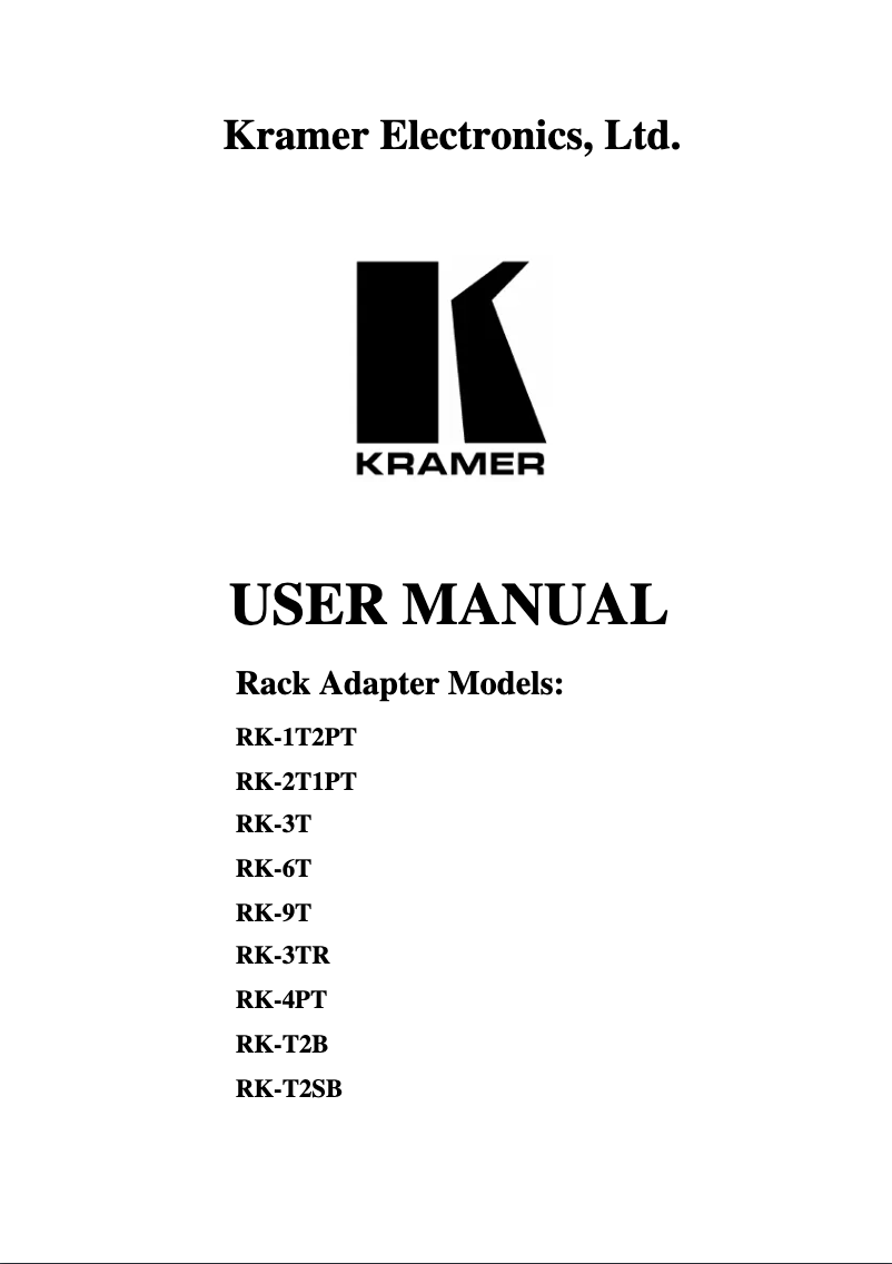 Page n°1 - Manuel utilisateur Kramer RK-9T