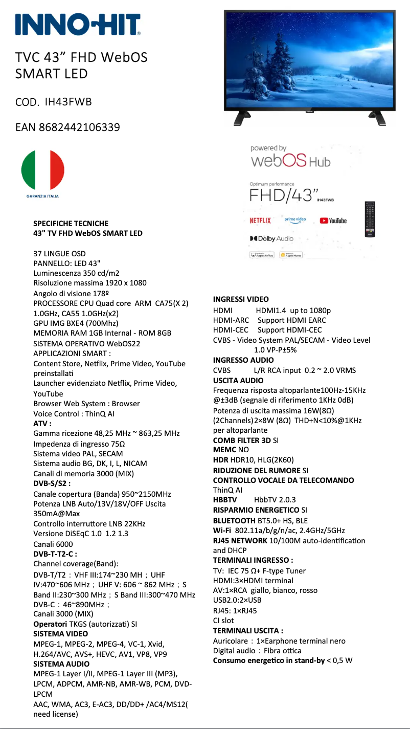 Page 1 de la notice Fiche technique Inno-Hit IH43FWB