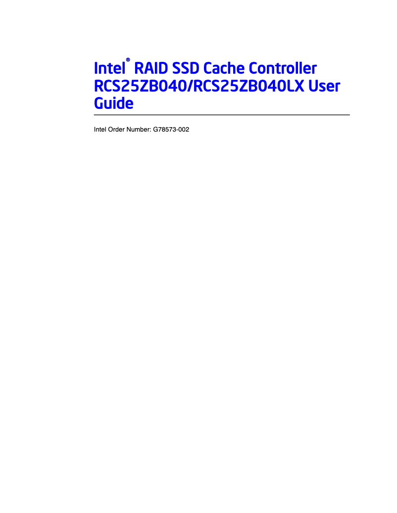 Page n°1 - Manuel utilisateur Intel RCS25ZB040