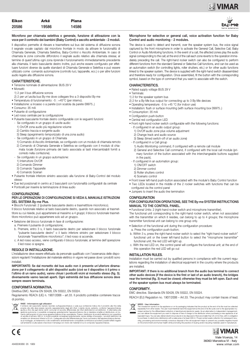 Page 1 de la notice Manuel utilisateur Vimar 19586.M