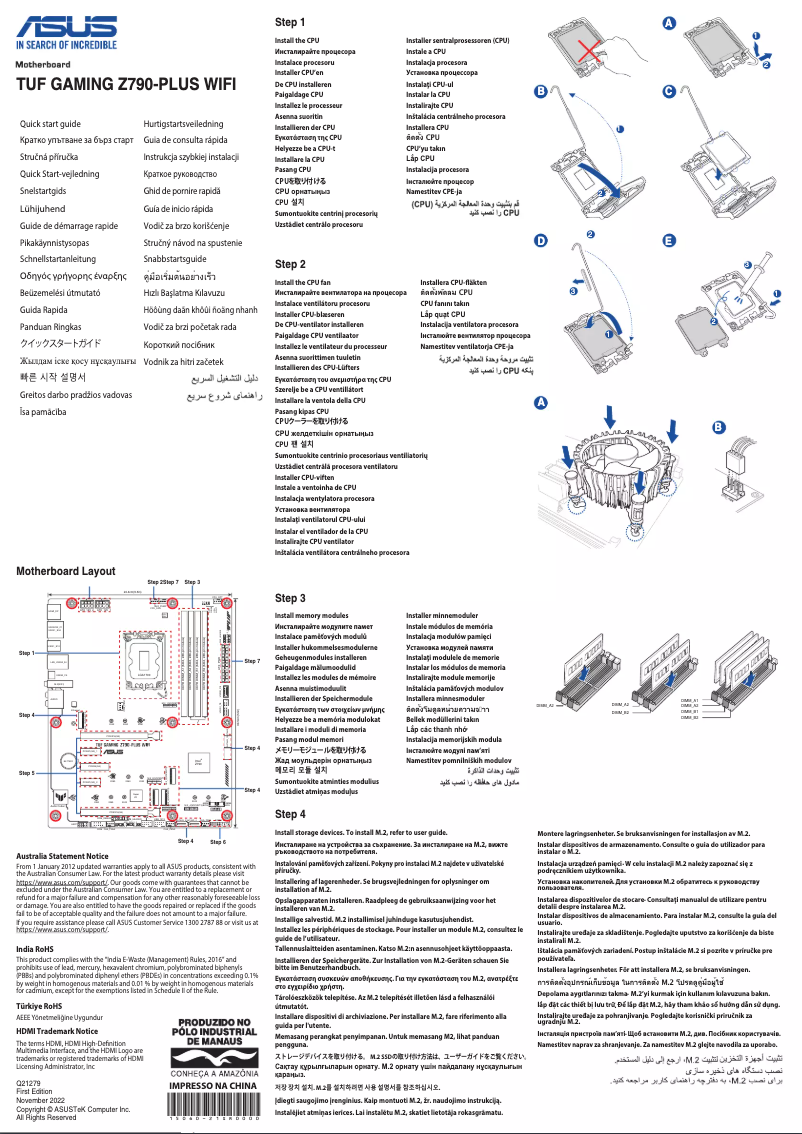 Page 1 de la notice Guide de démarrage rapide Asus TUF GAMING Z790-PLUS WIFI