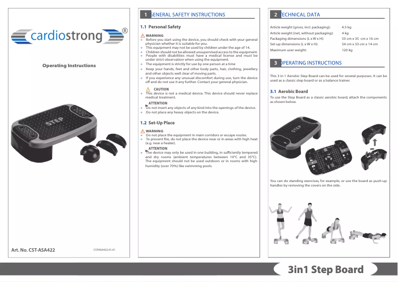 Page 1 de la notice Manuel utilisateur Cardiostrong 3in1 Step Board
