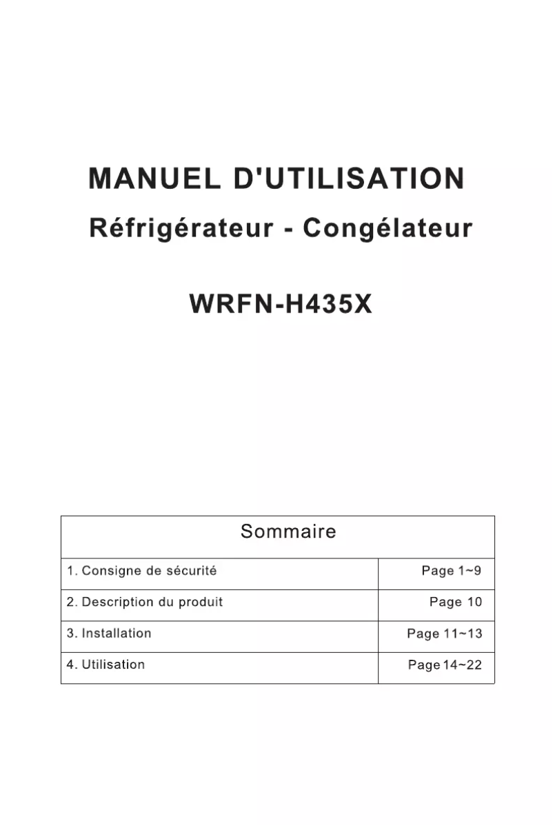 Page n°1 - Manuel utilisateur Winia WRFN-H435X