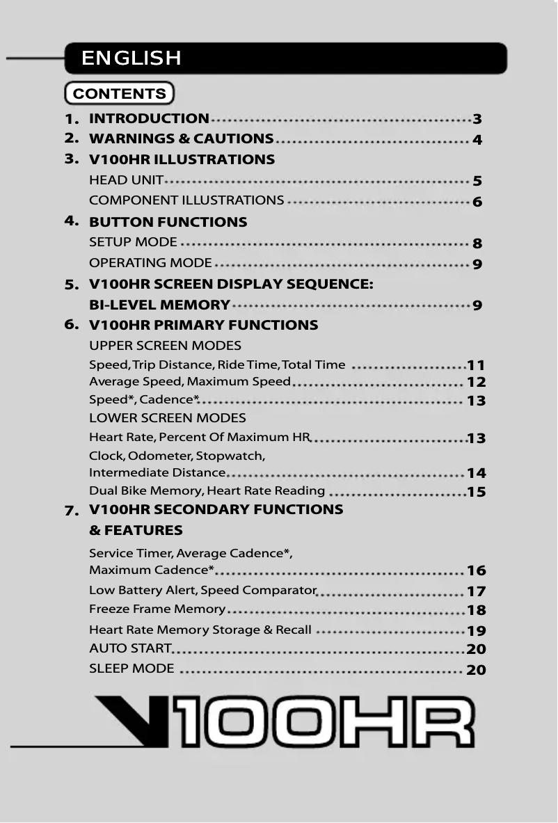 Image de la première page du manuel de l'appareil V100HR