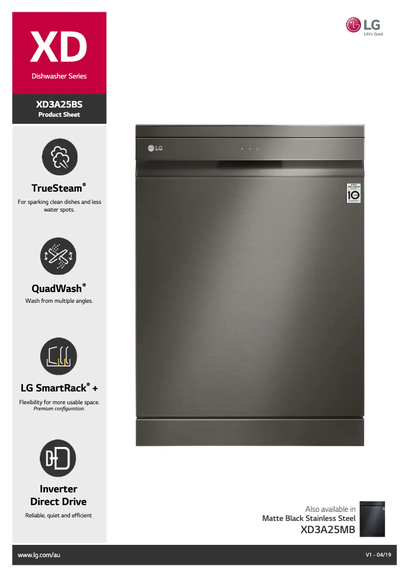 Page 1 de la notice Fiche technique LG XD3A25BS