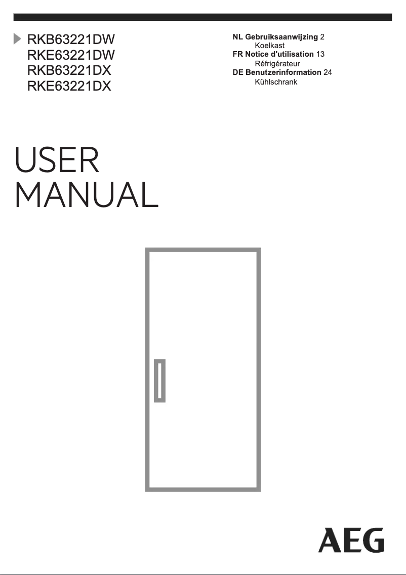 Page 1 de la notice Manuel utilisateur AEG RKE63221DW