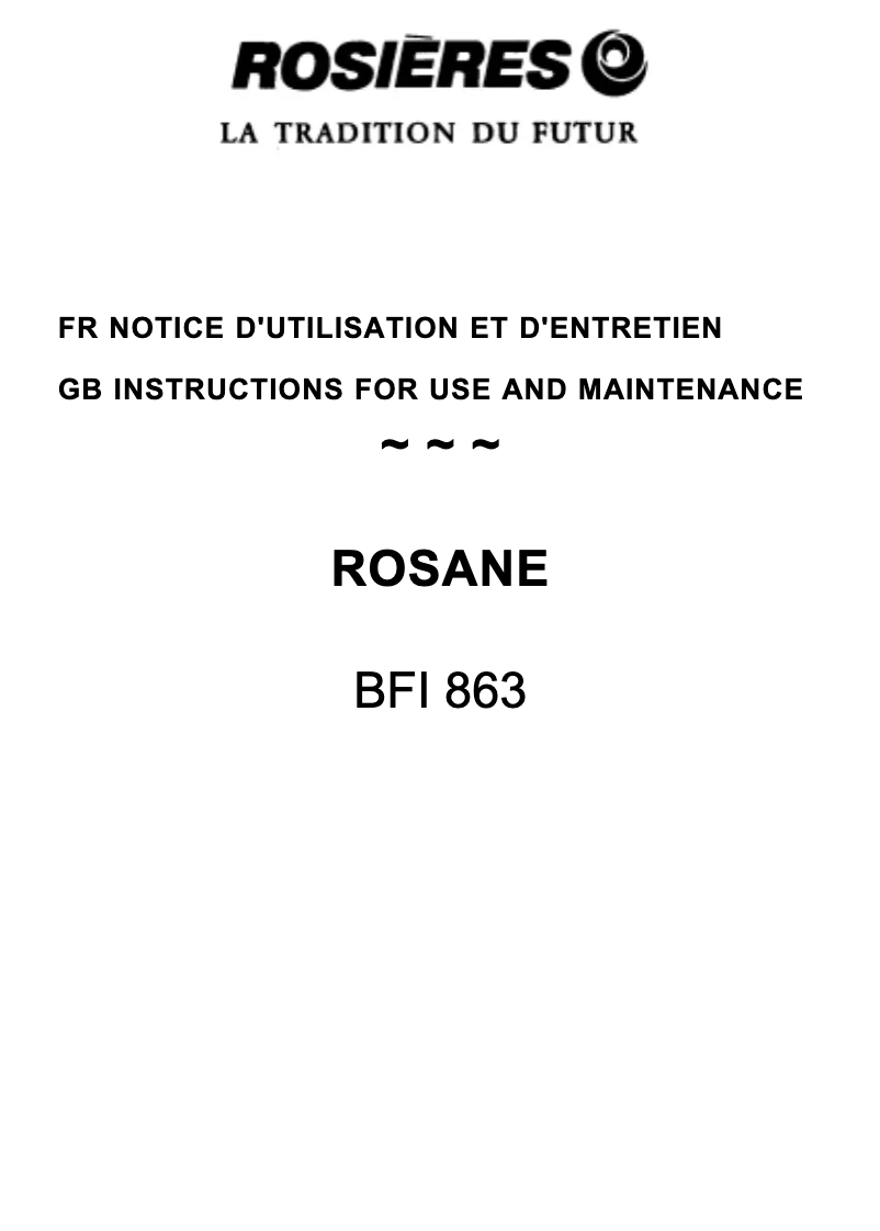 Page 1 de la notice Manuel utilisateur Rosieres BFI 863 RB