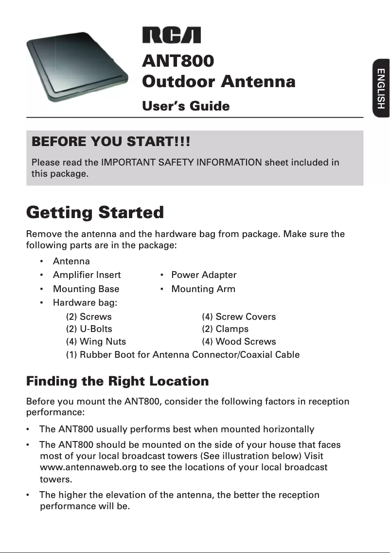 Page 1 de la notice Manuel utilisateur audiovox ANT800R