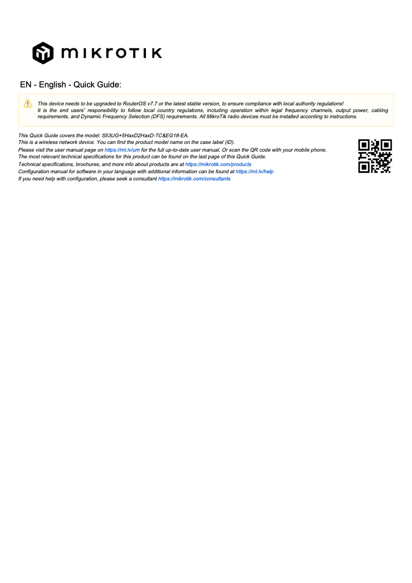 Page 1 de la notice Manuel utilisateur Mikrotik Chateau LTE18 ax