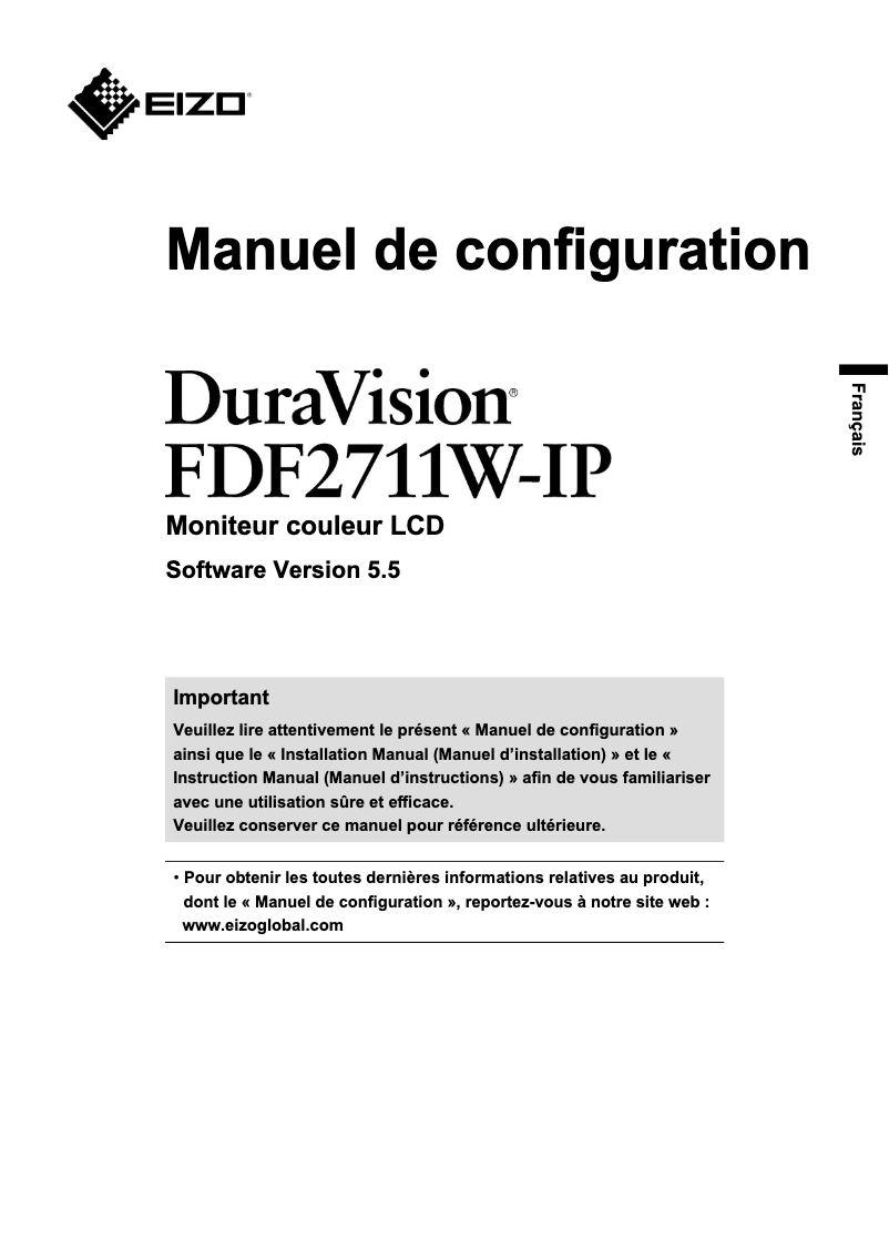 Page 1 de la notice Manuel utilisateur Eizo DuraVision FDF2711W-IP