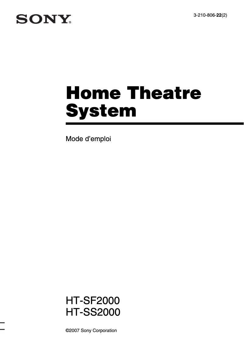 Page 1 de la notice Manuel utilisateur Sony HT-SF2000