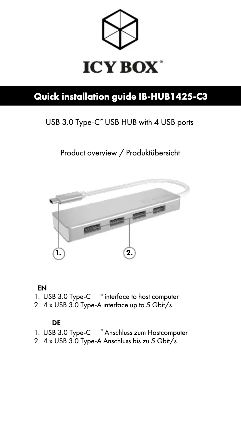 Página 1 del manual Manual de instrucciones Icy Box IB-HUB1425-C3