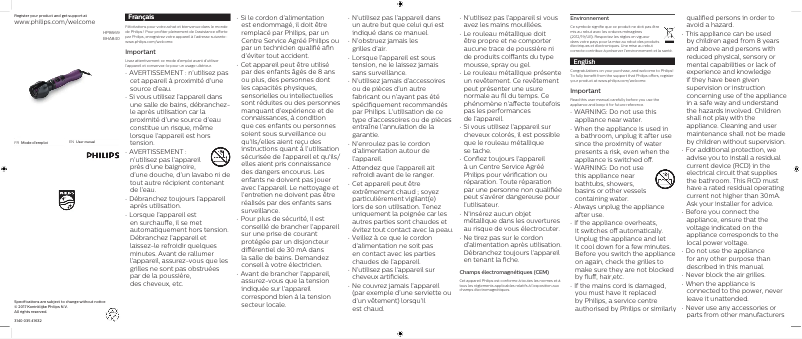 Image de la première page du manuel de l'appareil StyleCare BHA840