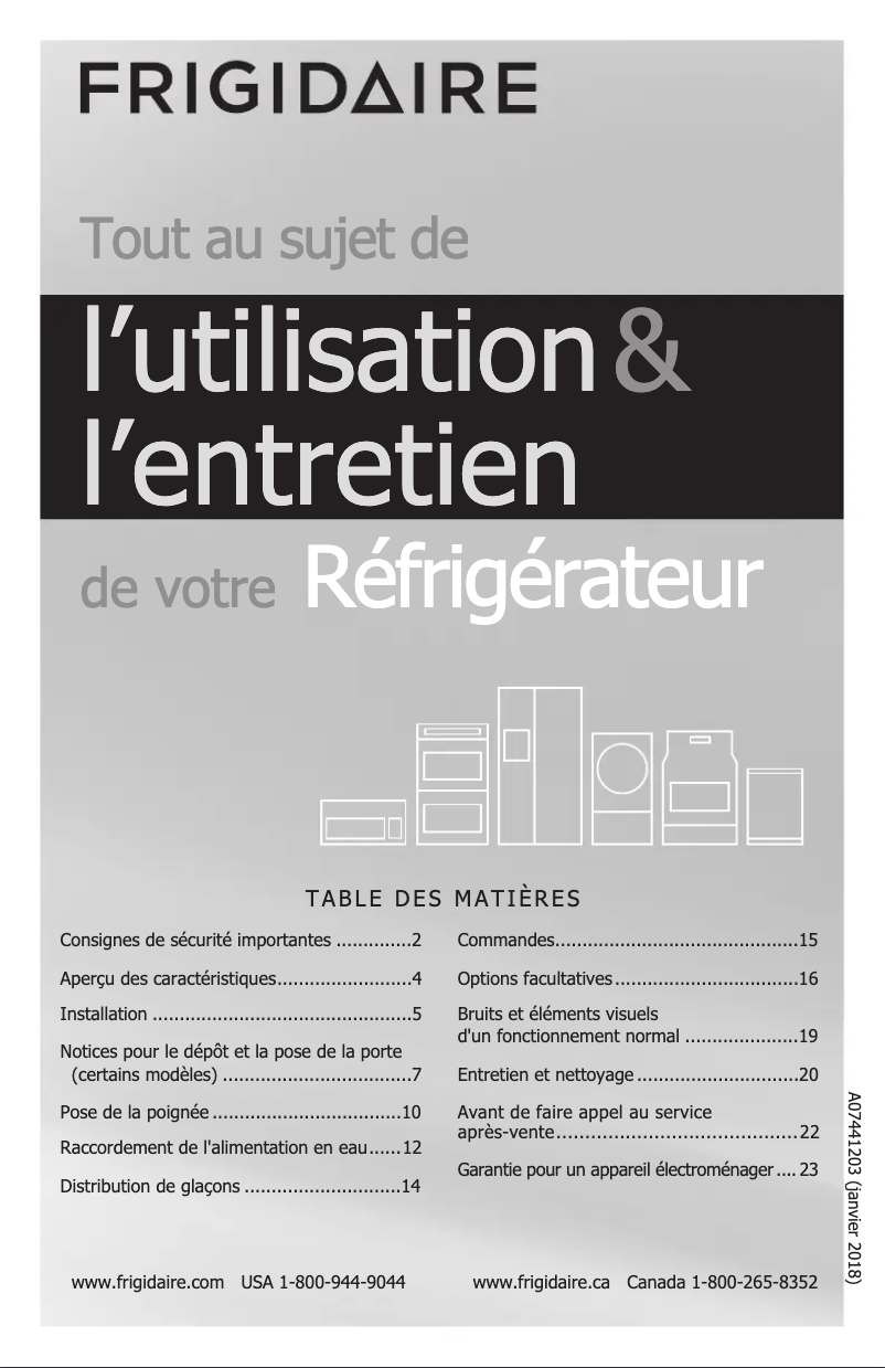 Page 1 de la notice Manuel utilisateur Frigidaire FFHT2032TP