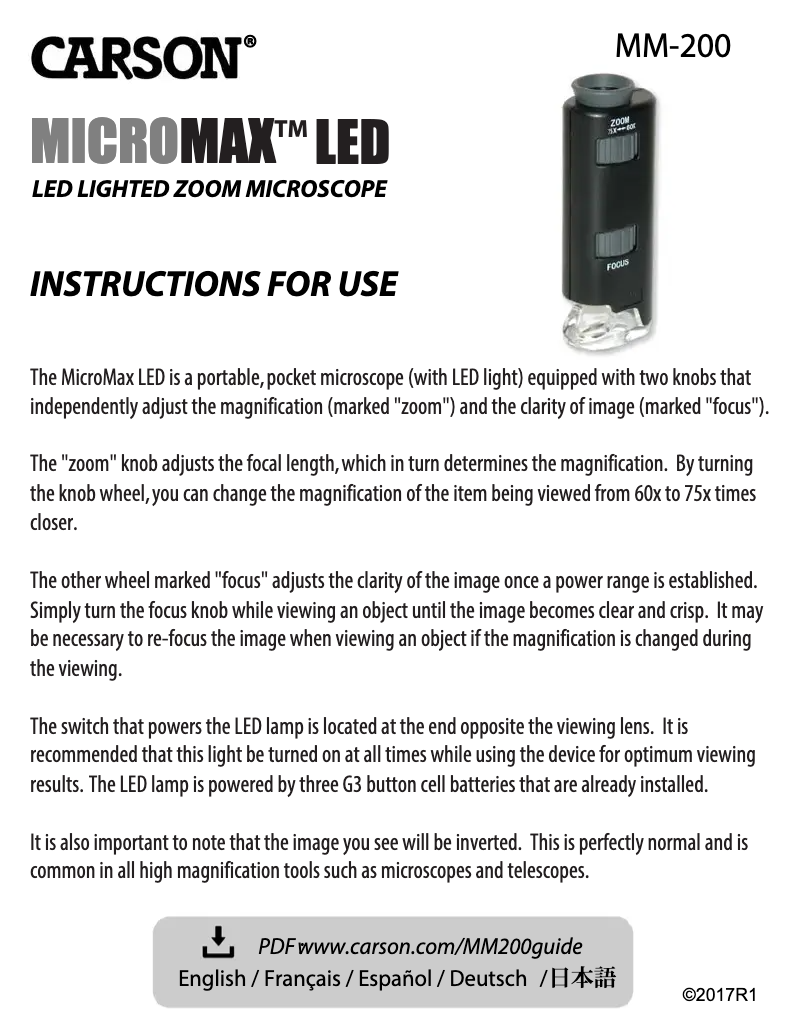 Image de la première page du manuel de l'appareil MicroMax LED MM-200