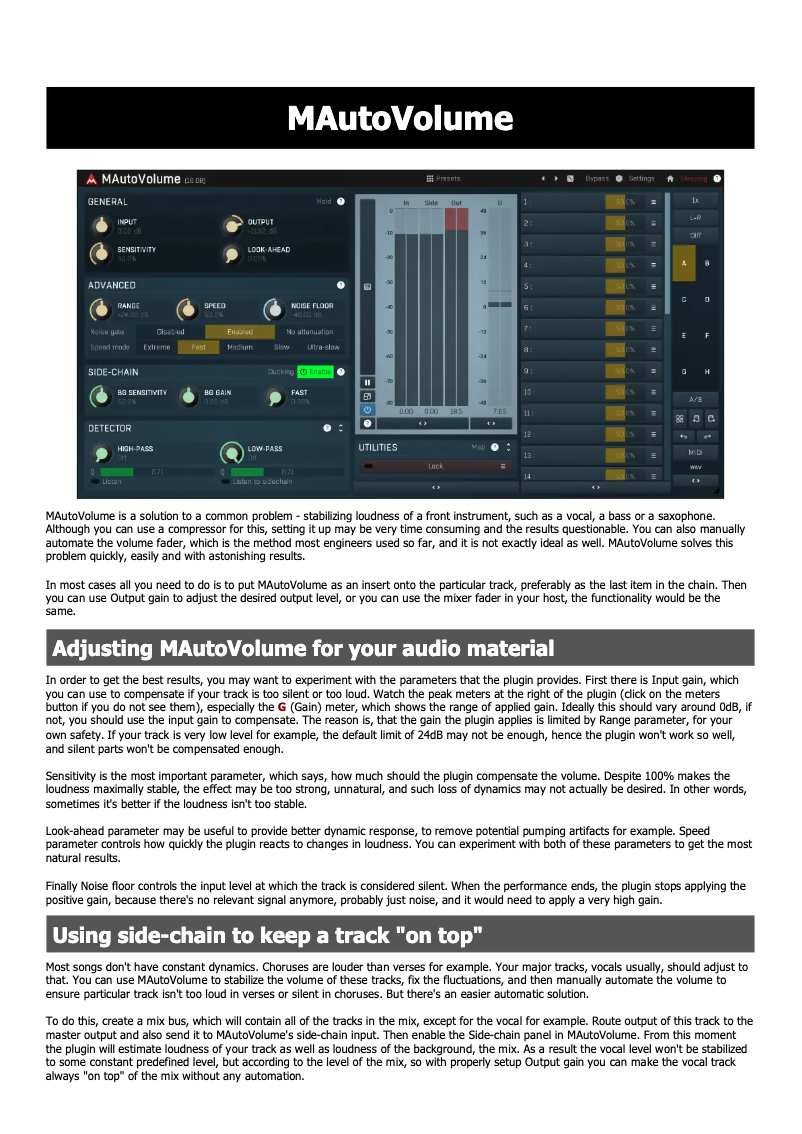 Página 1 del manual Manual de usuario MeldaProduction MAutoVolume