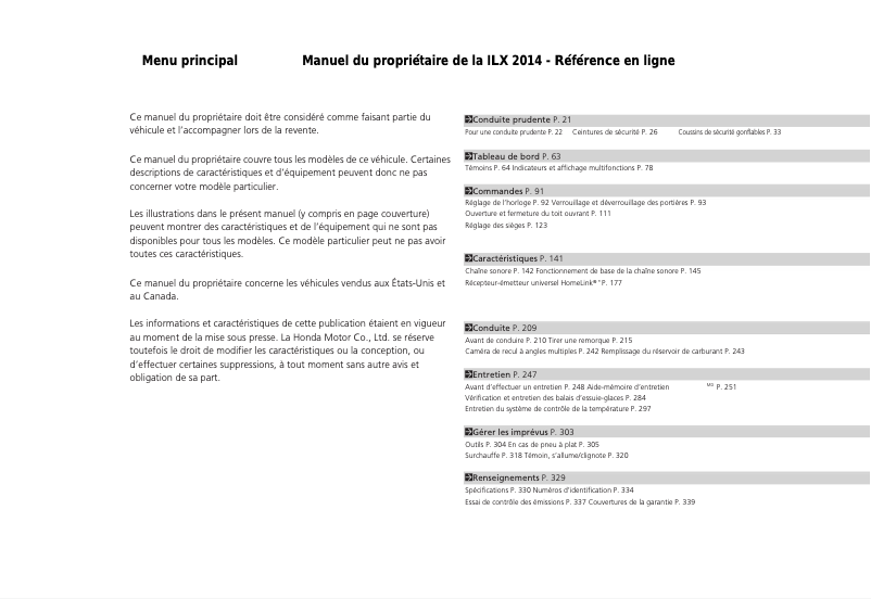 Image de la première page du manuel de l'appareil ILX (2014)